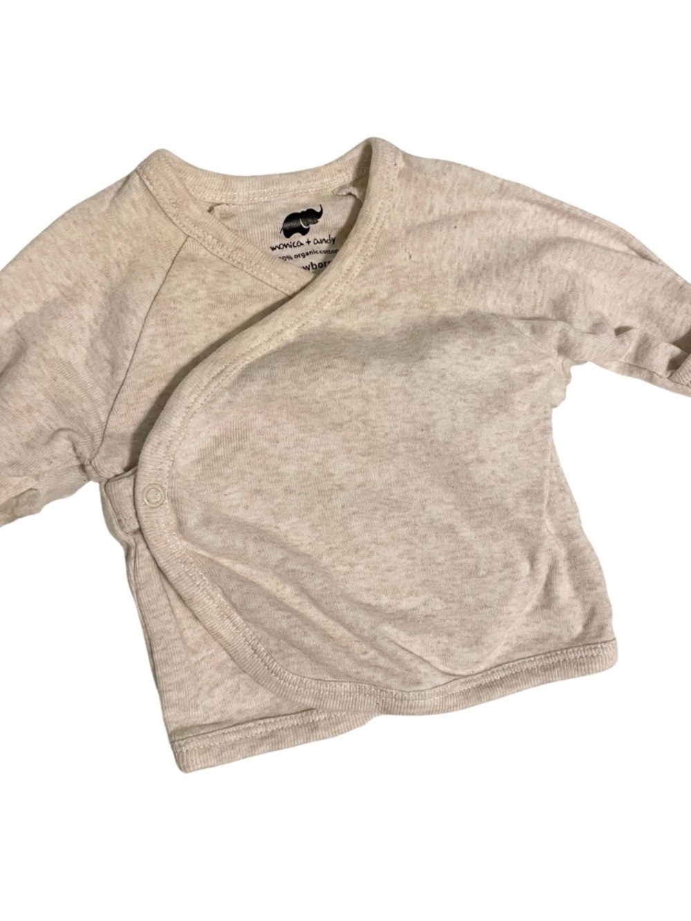 Monica + andy Hello Baby Long Sleeve Kimono Top Organic Cotton/Heather Cream/NB